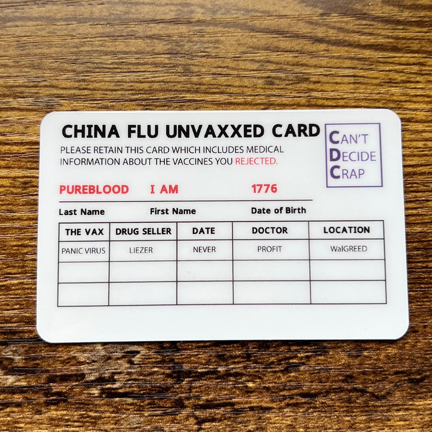 "Pureblood" Unvaxxed Card